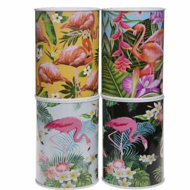 Metalen zwarte spaarpot flamingos 7.5 x 10 cm bestellen