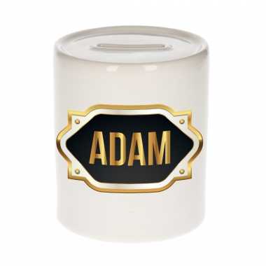 Naam cadeau spaarpot adam met gouden embleem bestellen