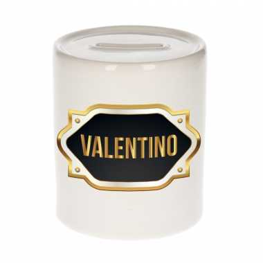 Naam cadeau spaarpot valentino met gouden embleem bestellen